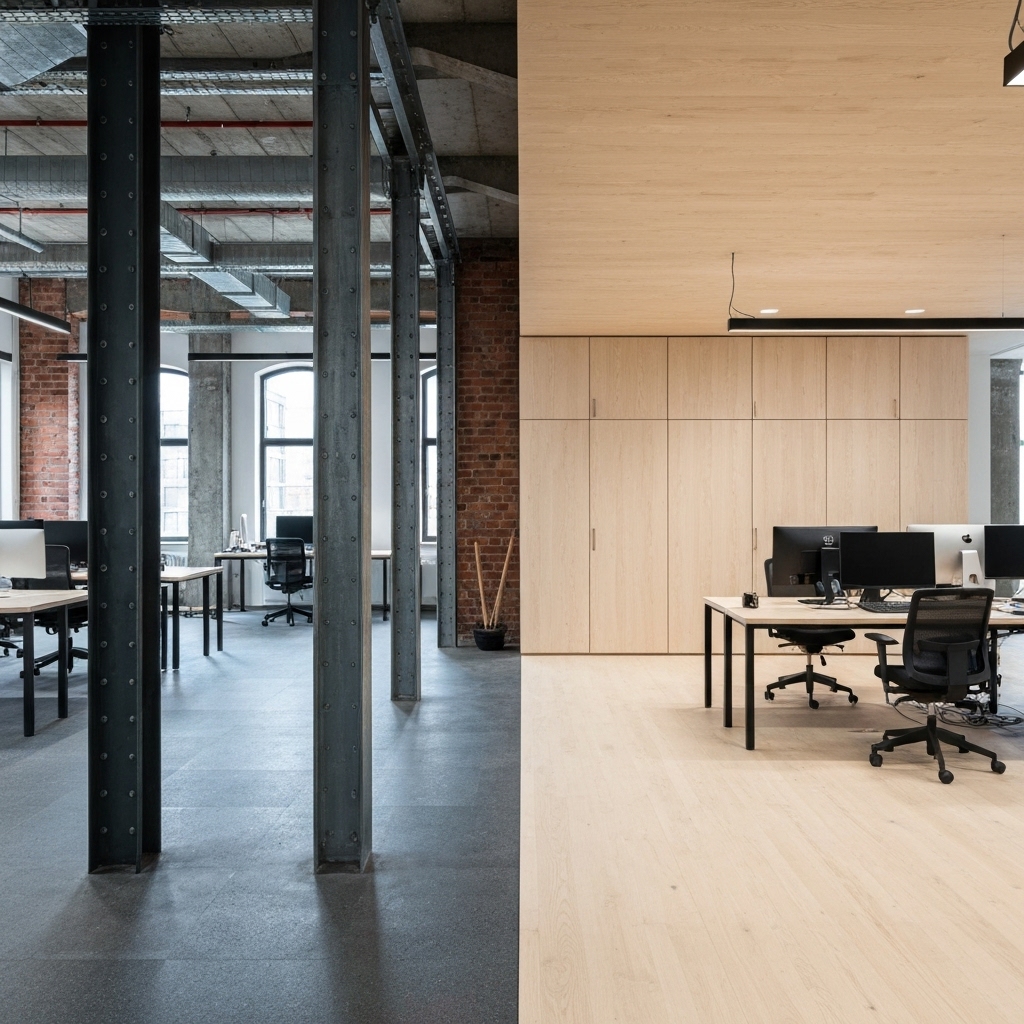 Tableau comparatif style industriel vs scandinave pour bureau