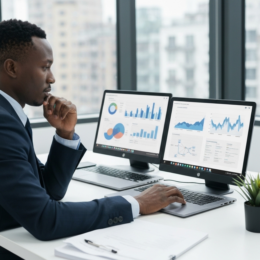 Business owner comparing AI generated text on a laptop versus their own handwritten notes