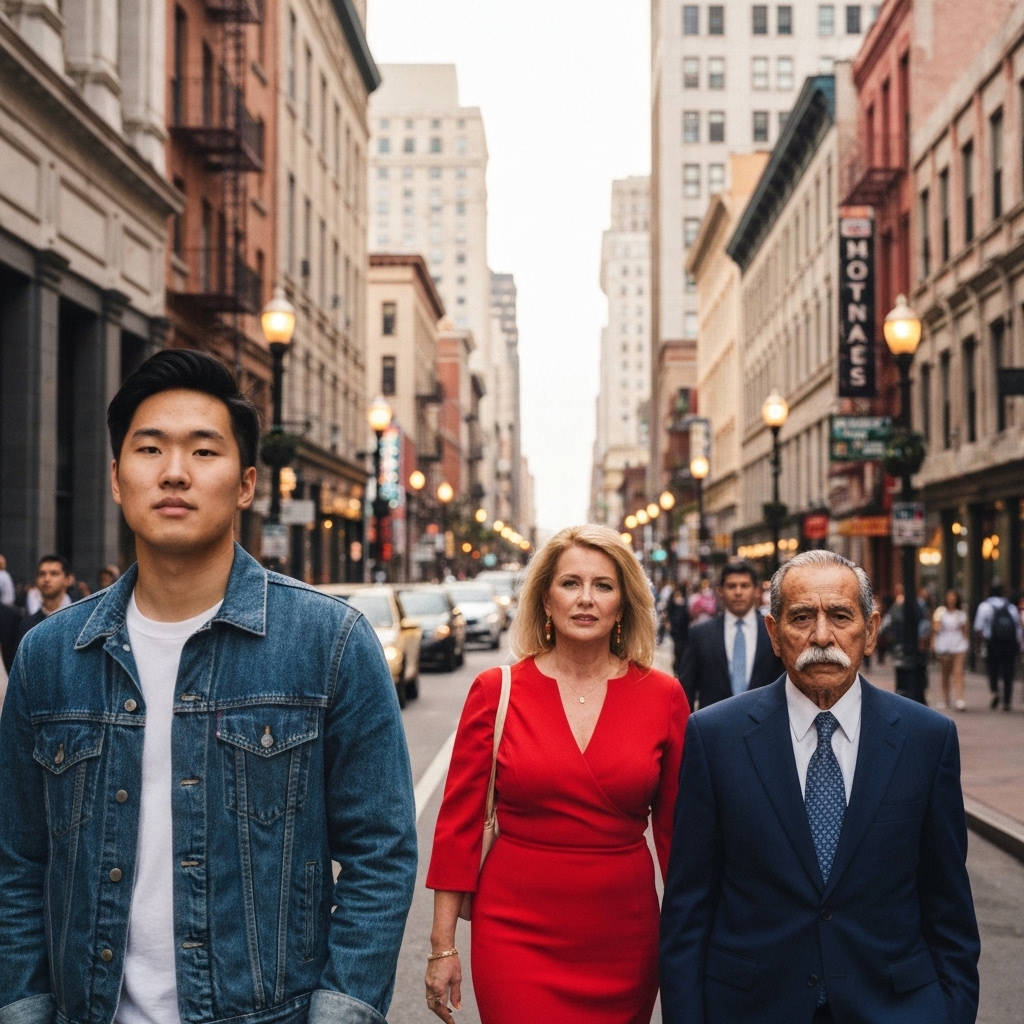 Couple élégant posant sur le quai avec le Jet d'Eau de Genève en arrière-plan flou, style photojournalistique