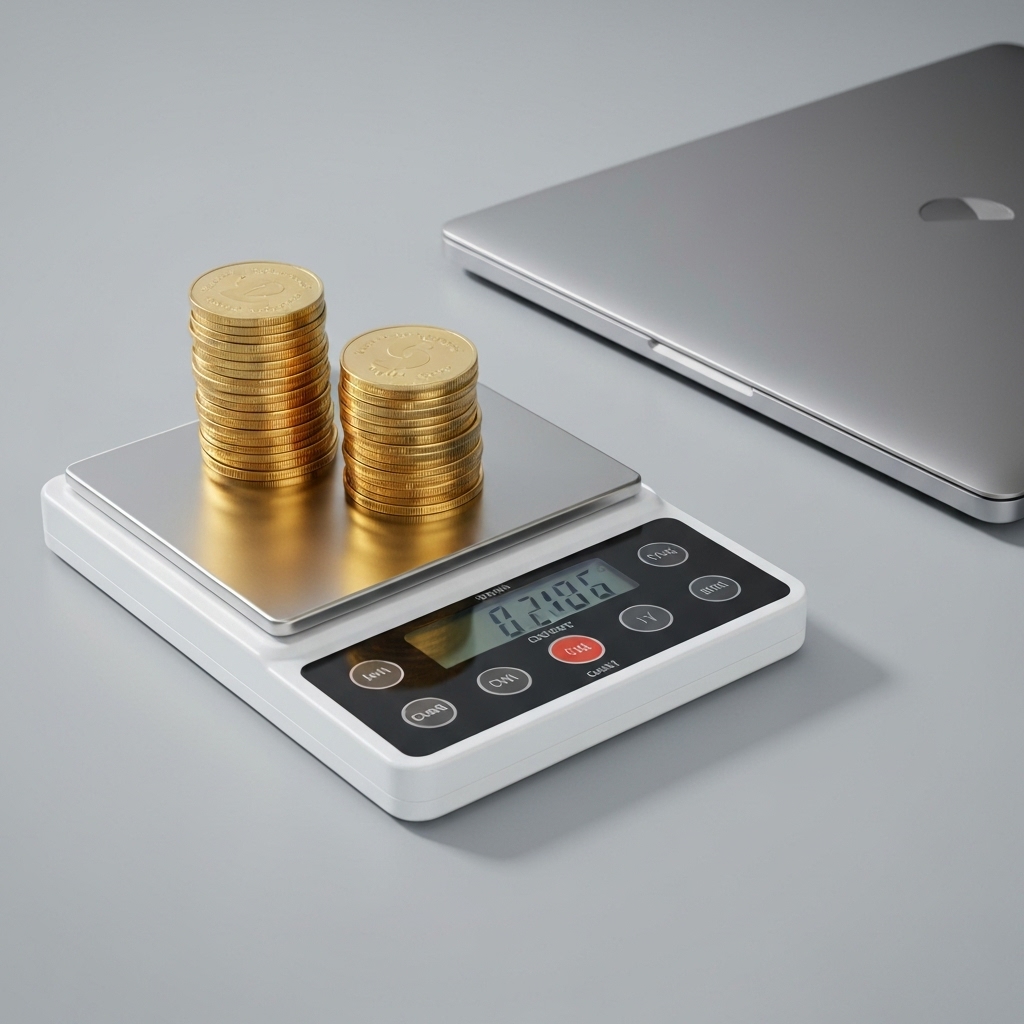 A digital scale balancing a robot brain on one side and a human heart on the other, representing ethical balance in SEO.