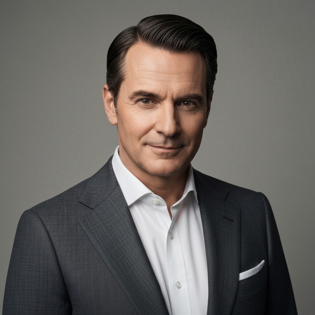 Close-up portrait of a CEO wearing a luxury watch with dramatic lighting in a studio setting, black and white fine art style