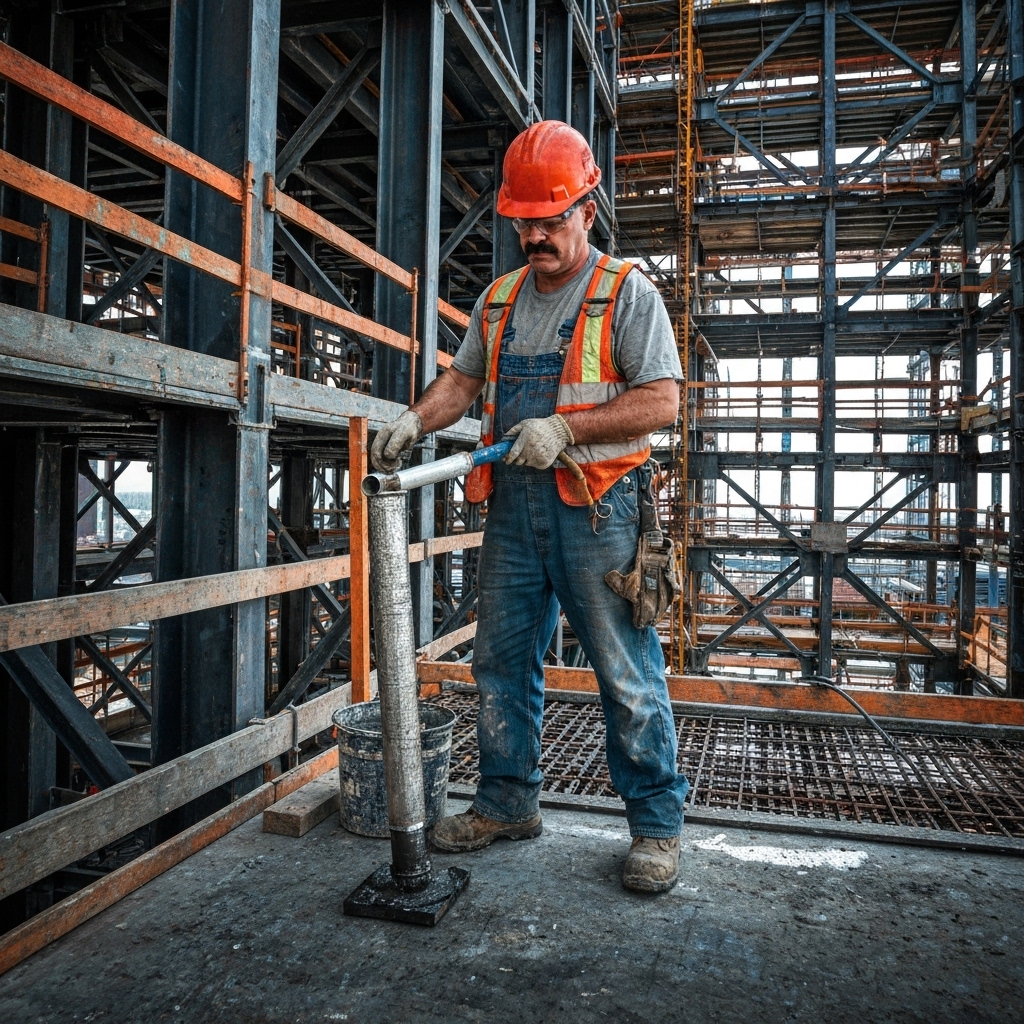 Construction worker applying protective film on windows and floors before painting in a house