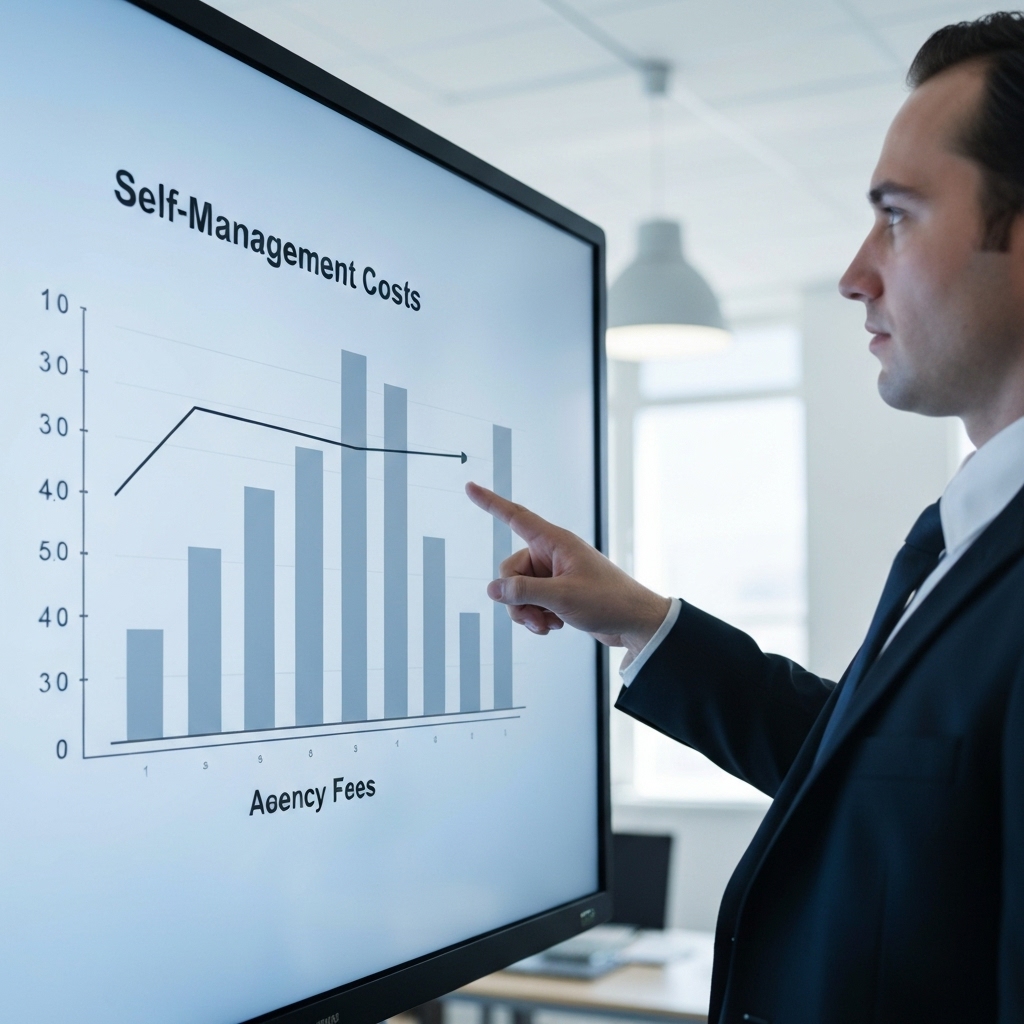 Data visualization comparison of direct costs in self-management versus commission fees of a specialized agency