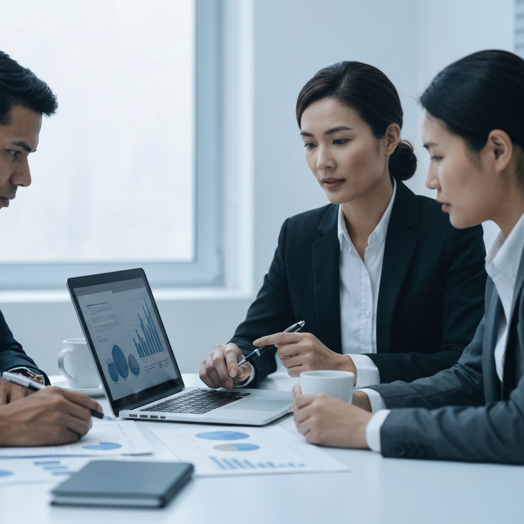 Unsplash image of a business meeting with people analyzing charts on a laptop