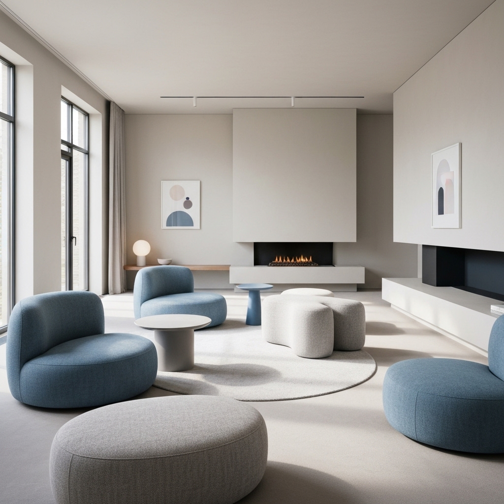 Elegant living room blending 2025 trends, mocha mousse tones, organic shapes, high-end Swiss interior style Elegant living room blending 2025 trends, mocha mousse tones, organic shapes, high-end Swiss interior style