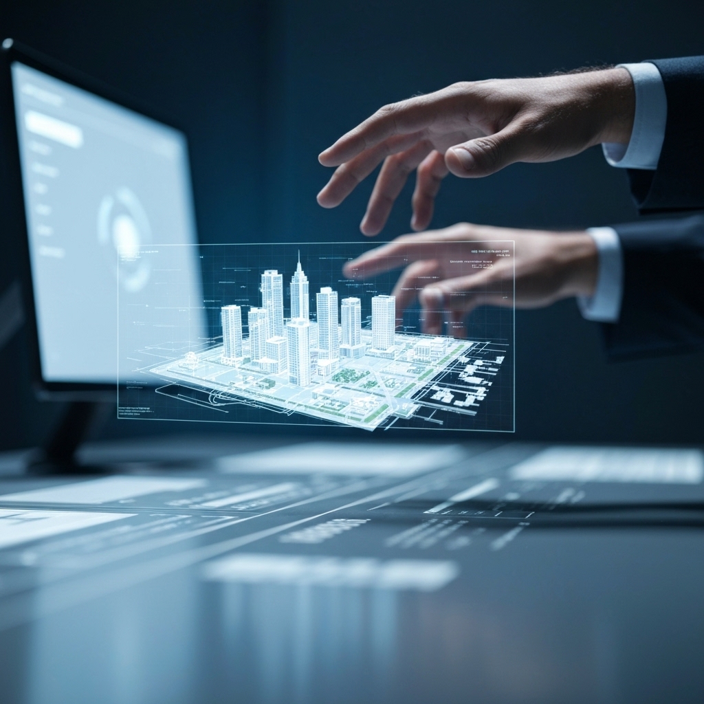 Futuristic concept of AI building a digital structure with glowing nodes