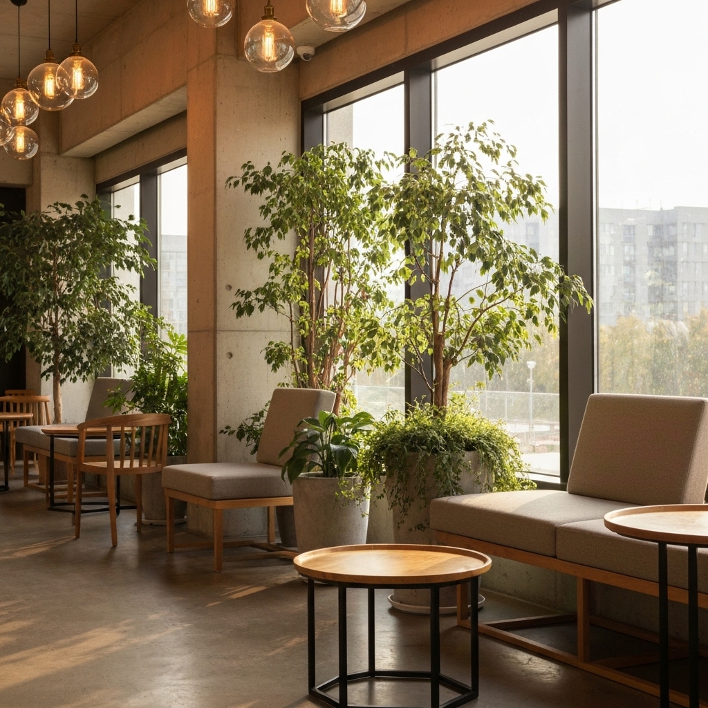 A peaceful therapy room with natural light and plants, representing a safe space for somatic healing and osteopathy