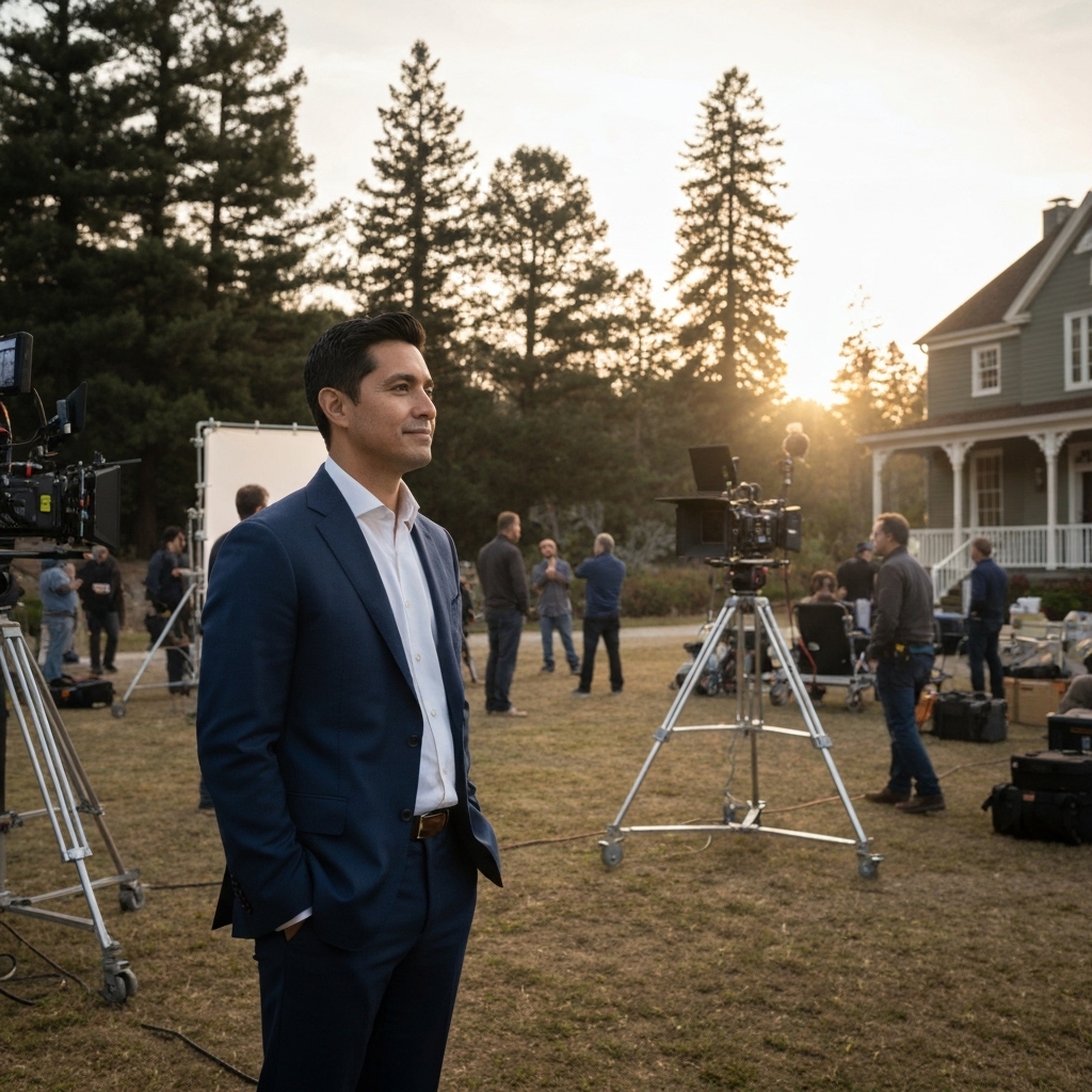 Behind the scenes shot of a film set in Lavaux vineyards with a photographer capturing the director working