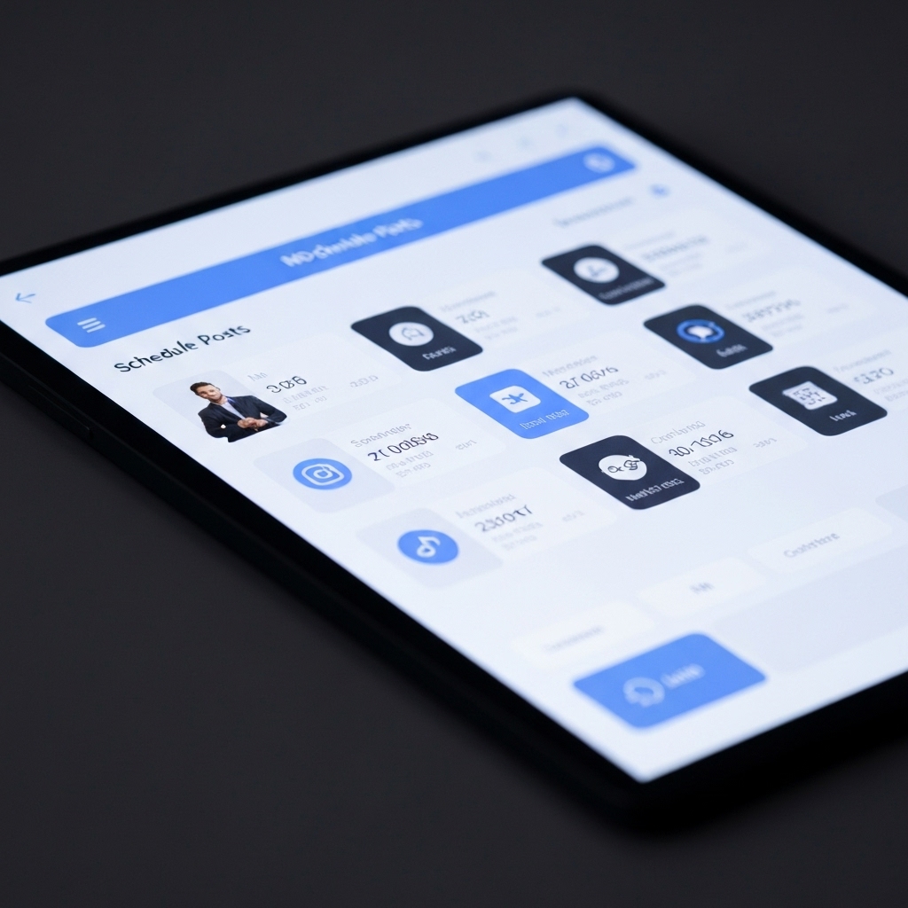 Concept art of a digital content calendar interface glowing with scheduled posts.