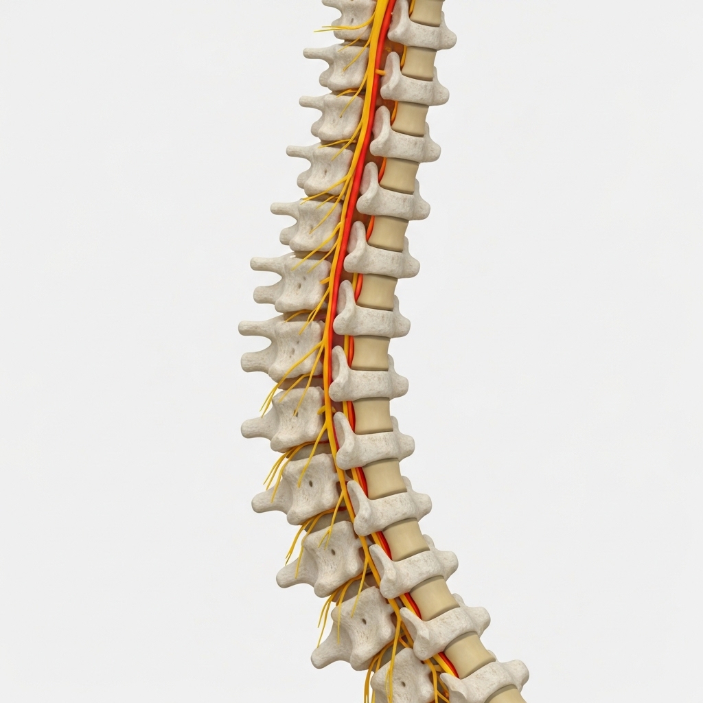 Illustration anatomique simplifiée montrant la connexion entre le cerveau, la colonne vertébrale et les organes via le système nerveux autonome