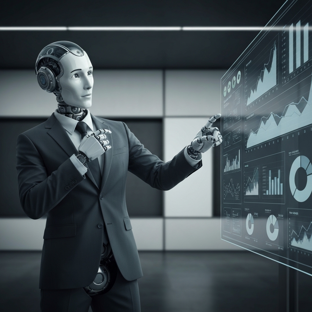 Conceptual image of an AI robot analyzing website performance metrics