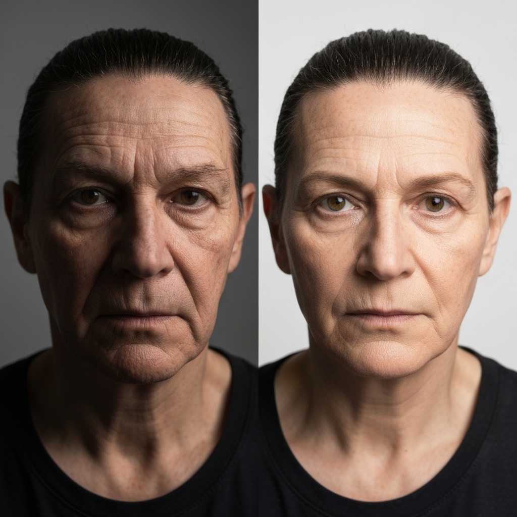 Side by side comparison of a bad lighting portrait vs a good lighting portrait showing the difference in face shadows