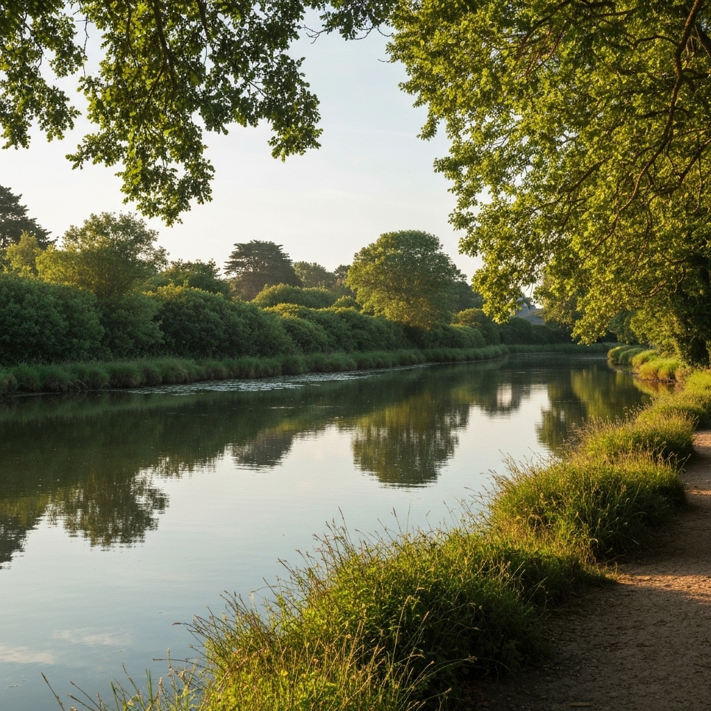 A calming photo of the nature surrounding Vertou, focusing on greenery and water to evoke tranquility.