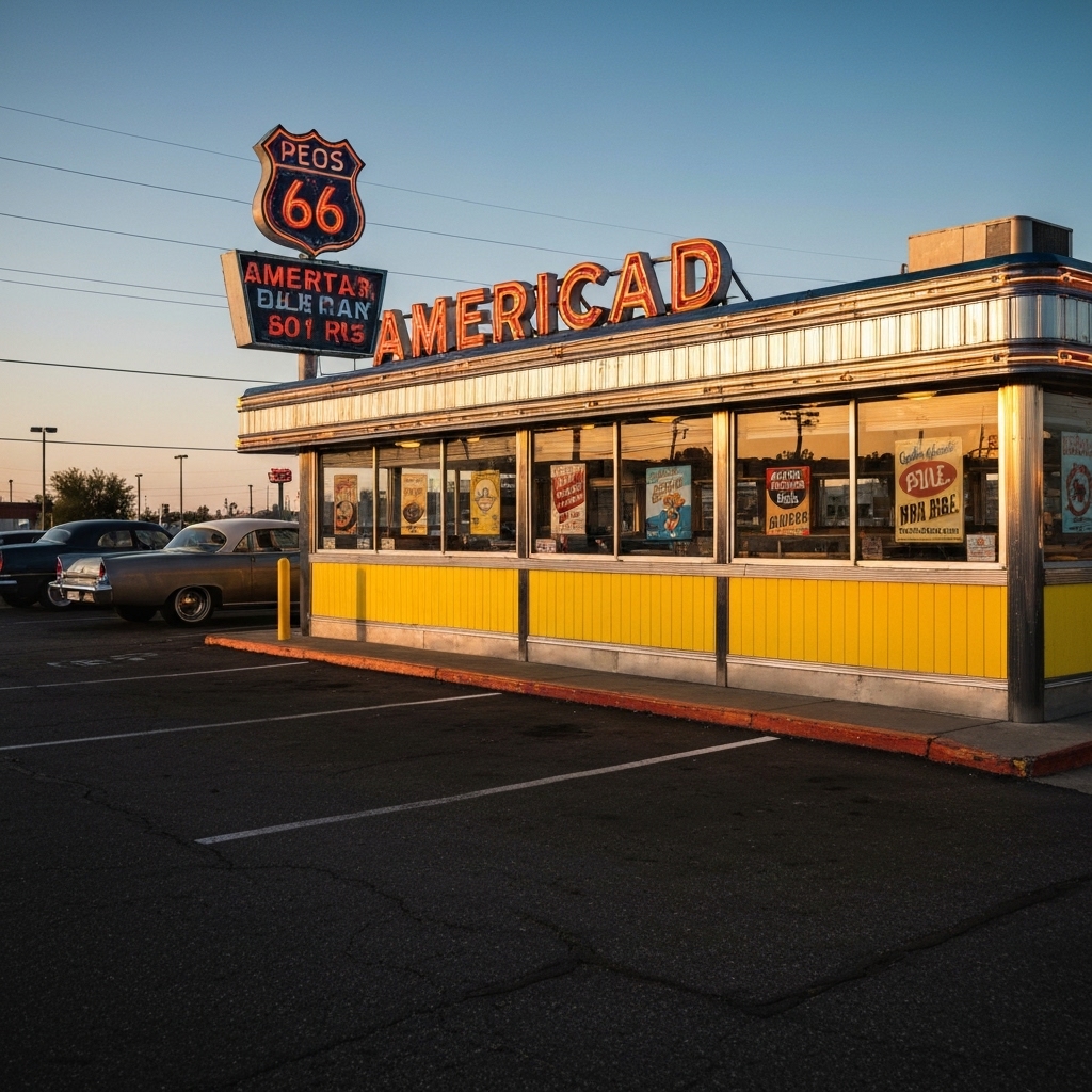 Détail de décoration vintage style route 66 et guitare électrique au mur