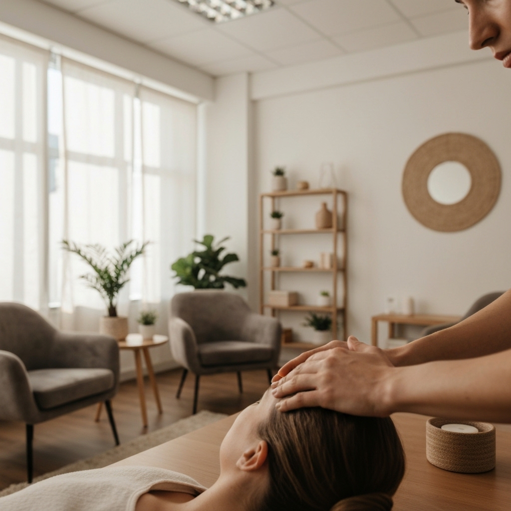 Close up of an osteopath hands performing a gentle craniosacral therapy on a patient to help with sleep and relaxation