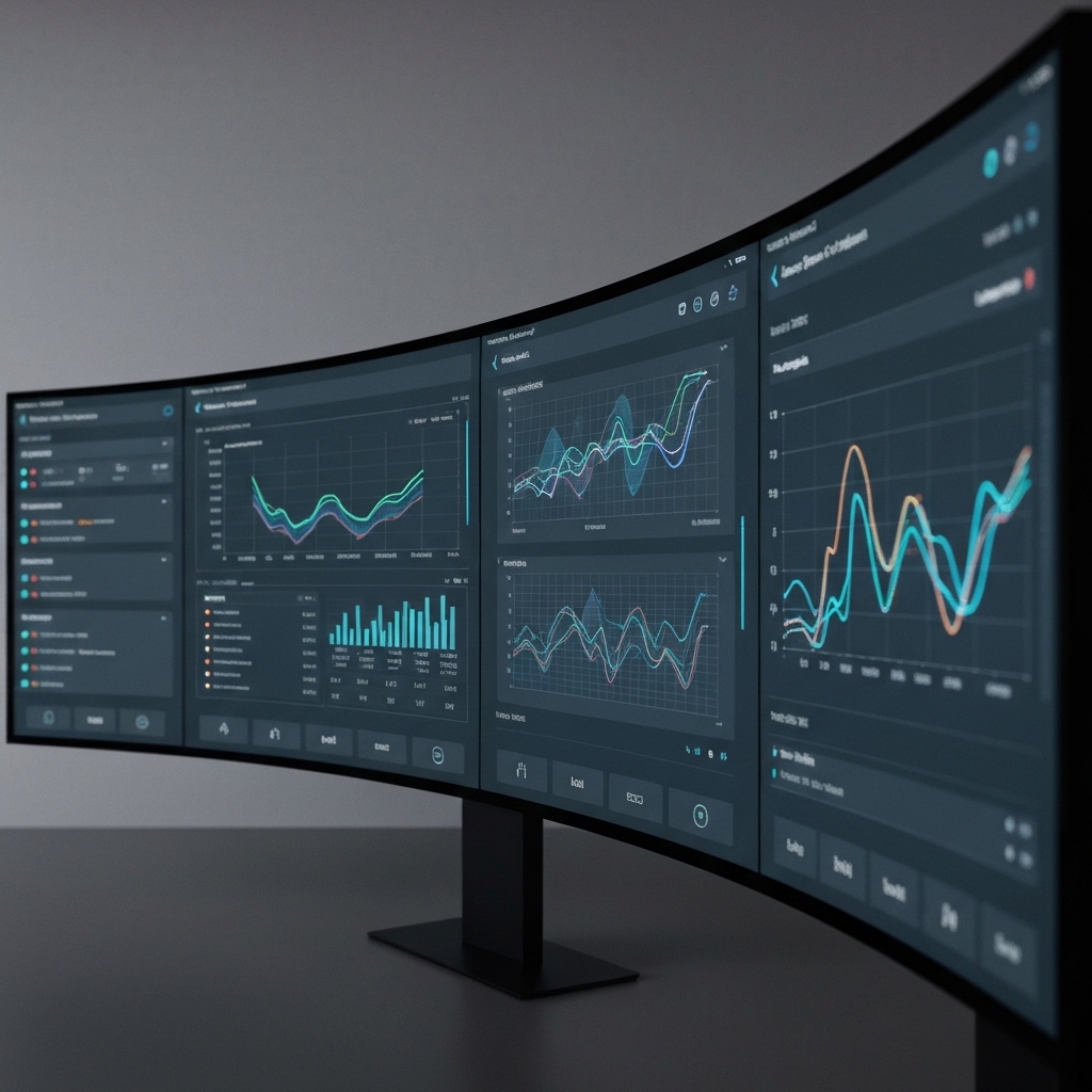 Futuristic digital growth concept showing upward trends and data analytics in a Swiss business context