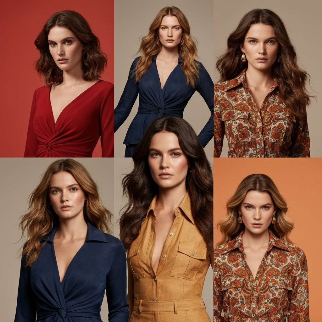 A collage of vintage Hollywood glamour blended with 70s bohemian style fashion illustration