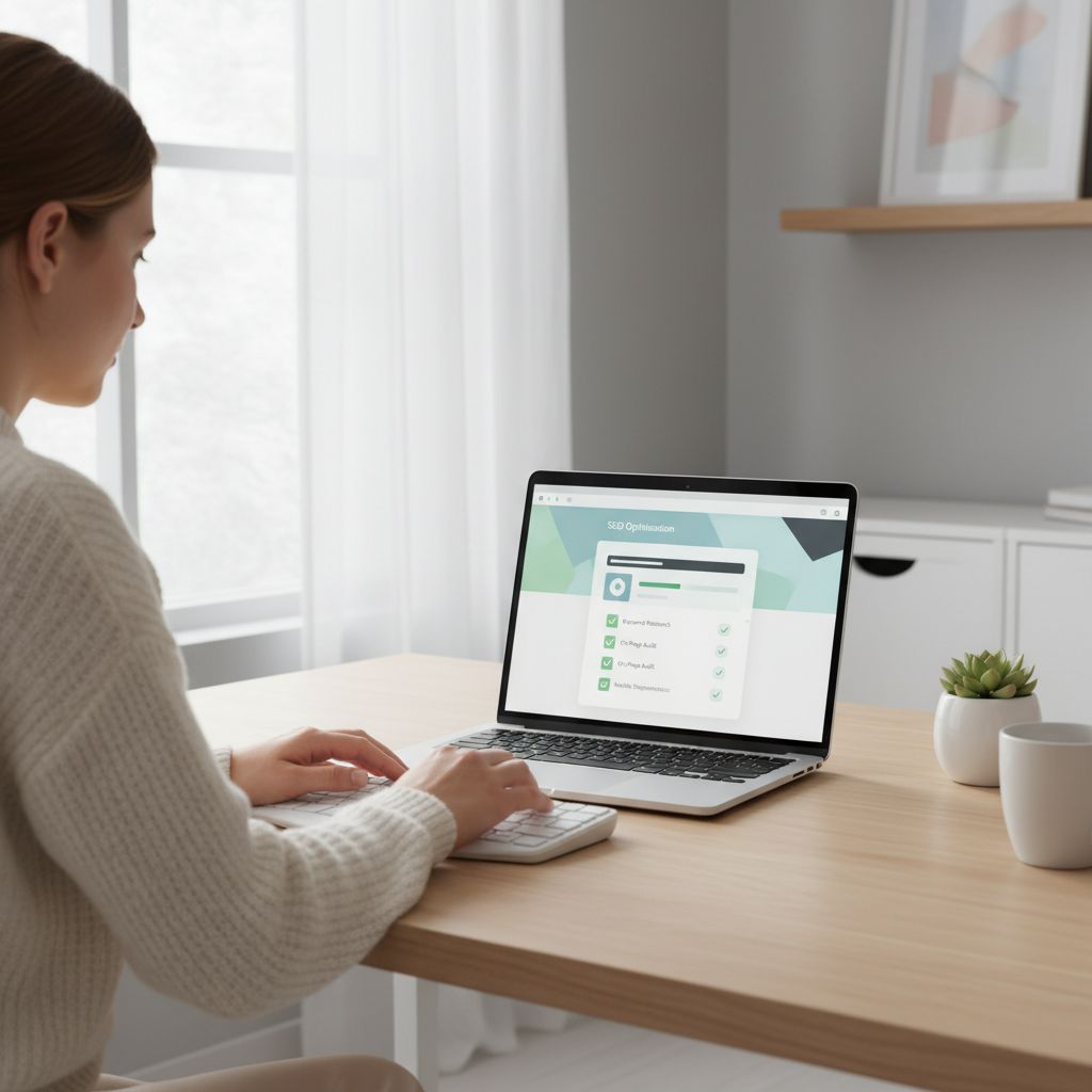 A screenshot of an AI website builder's interface showing an SEO checklist with green checkmarks for 'Meta Title Added' and 'Keywords Included', with a suggestion box for 'Add Alt Text to Images'.