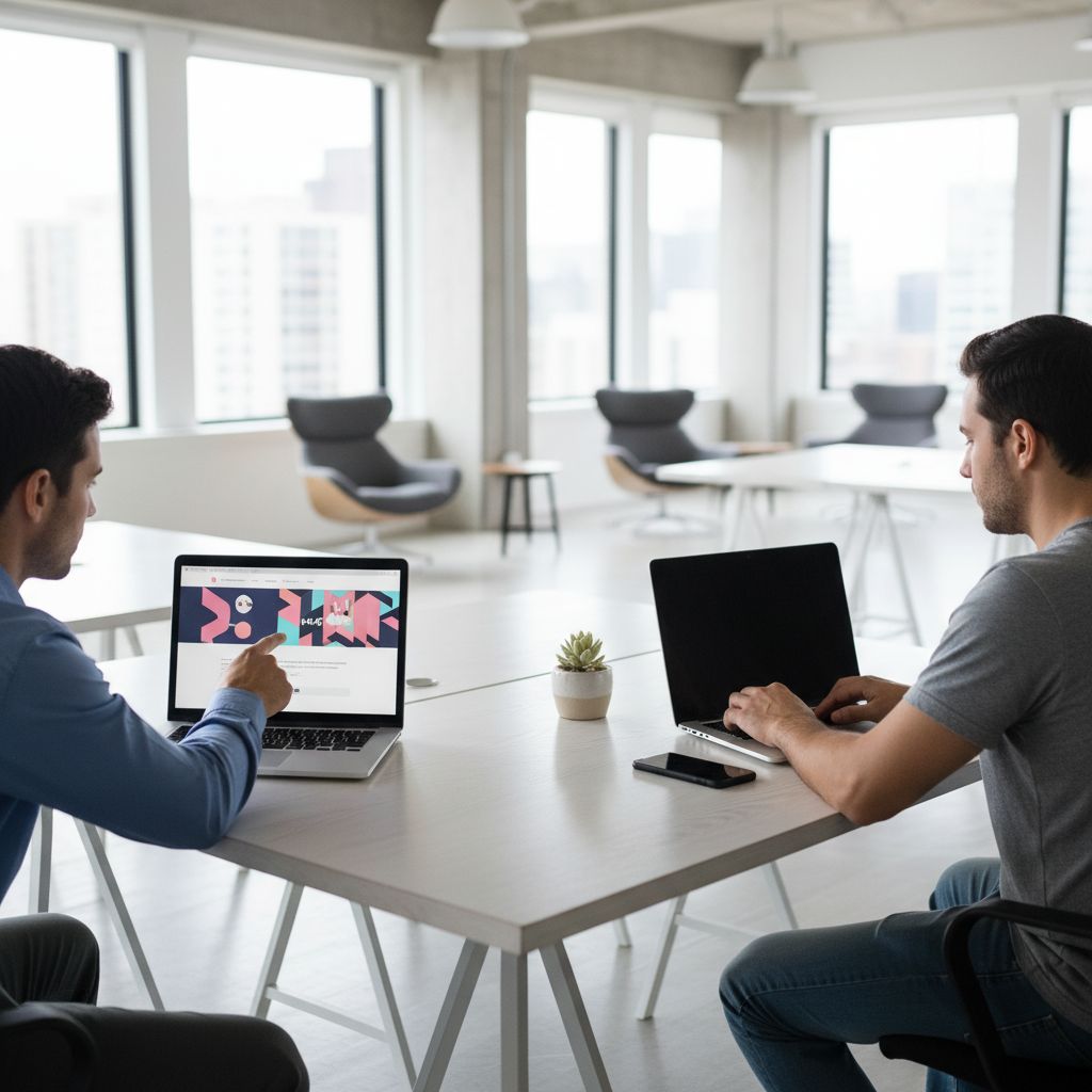 A simple flowchart showing how an AI website builder works: You provide a business description, the AI processes it (generating text, images, and a layout), and out comes a draft of your website.