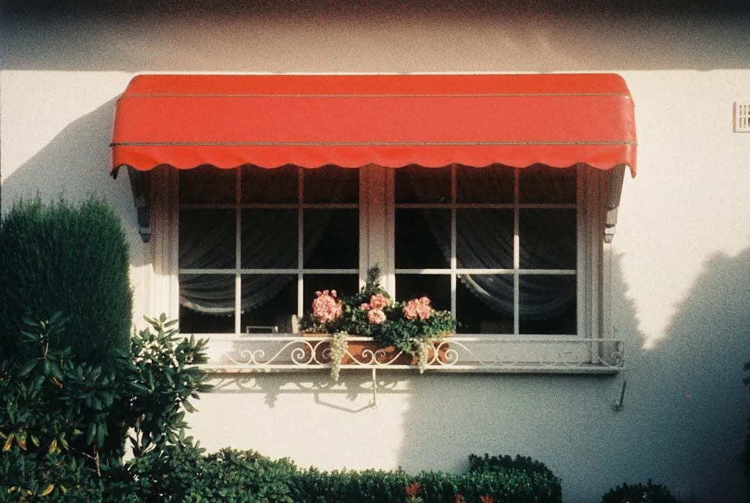 Photo par Maximilian Bungart sur Unsplash Red scalloped awning over a window with flowers