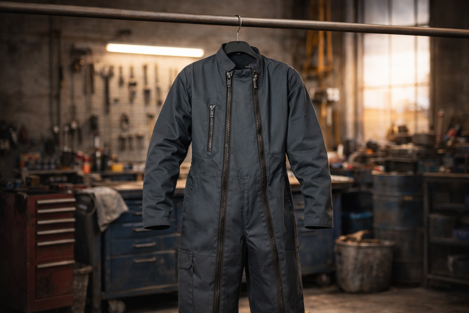 combinaison de travail sur cintre dans un atelier 