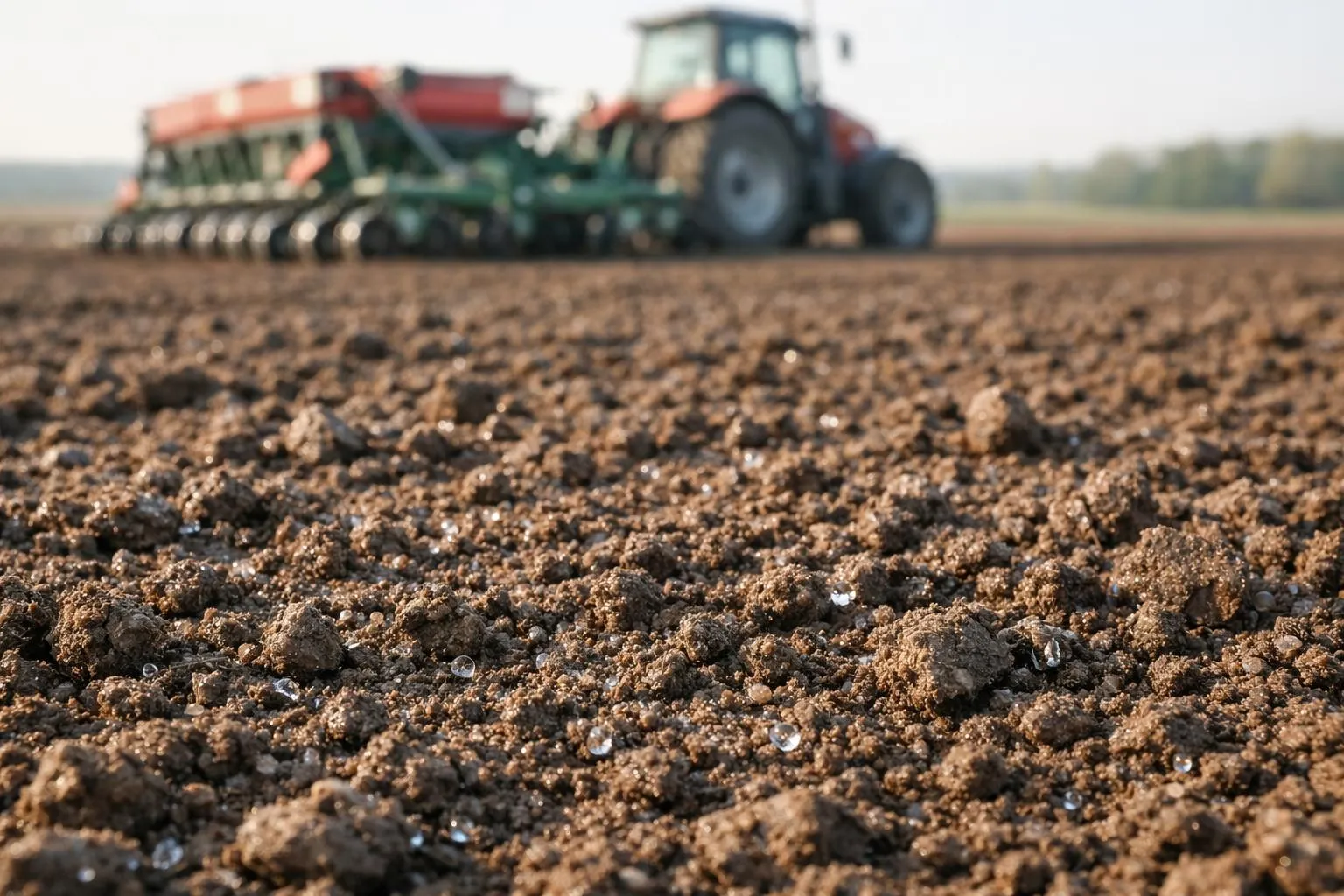 Tracteur agricole labourant un champ de terre fertile.