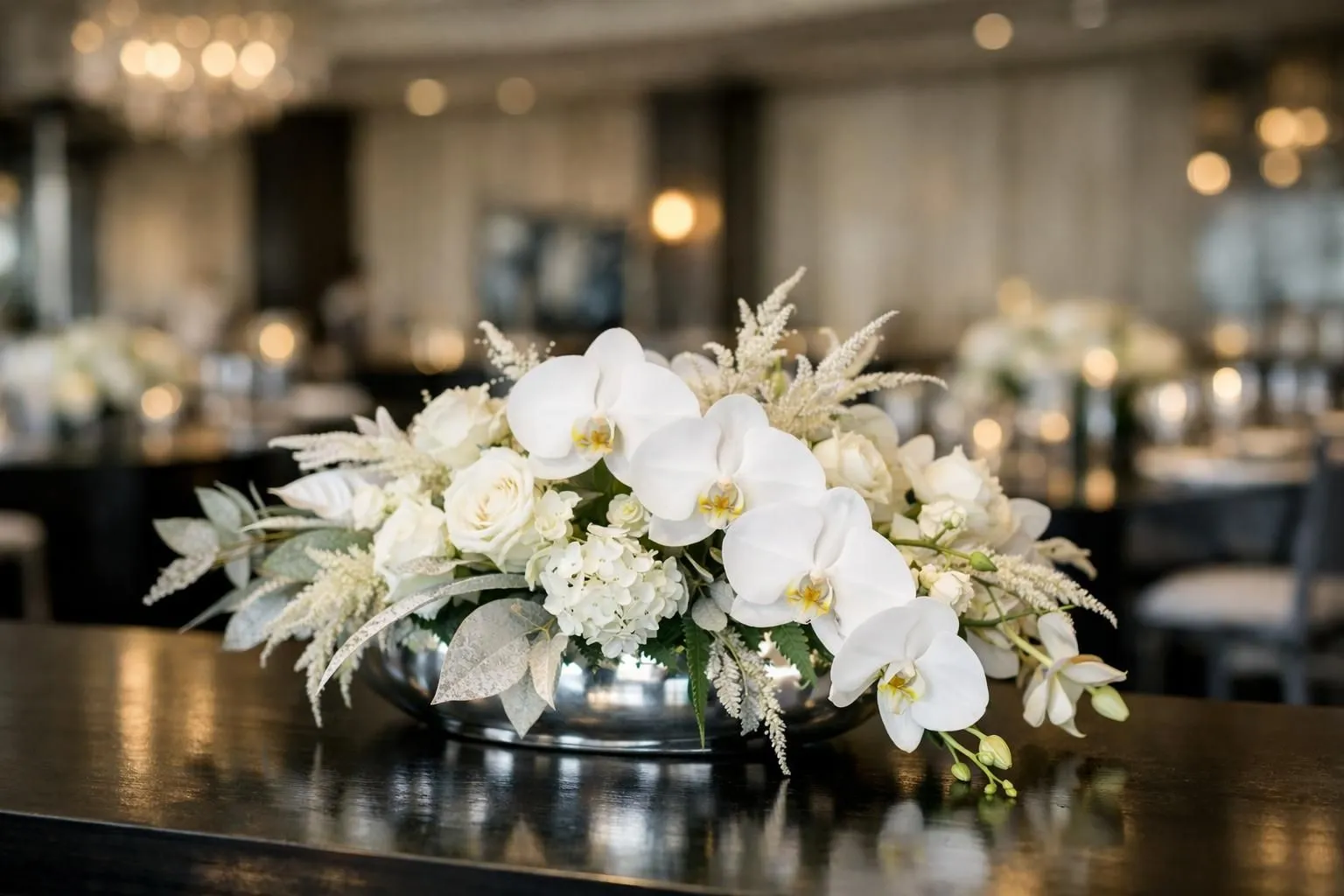 Décoration événementielle haut de gamme: magnifique composition florale pour transformer un espace élégant.