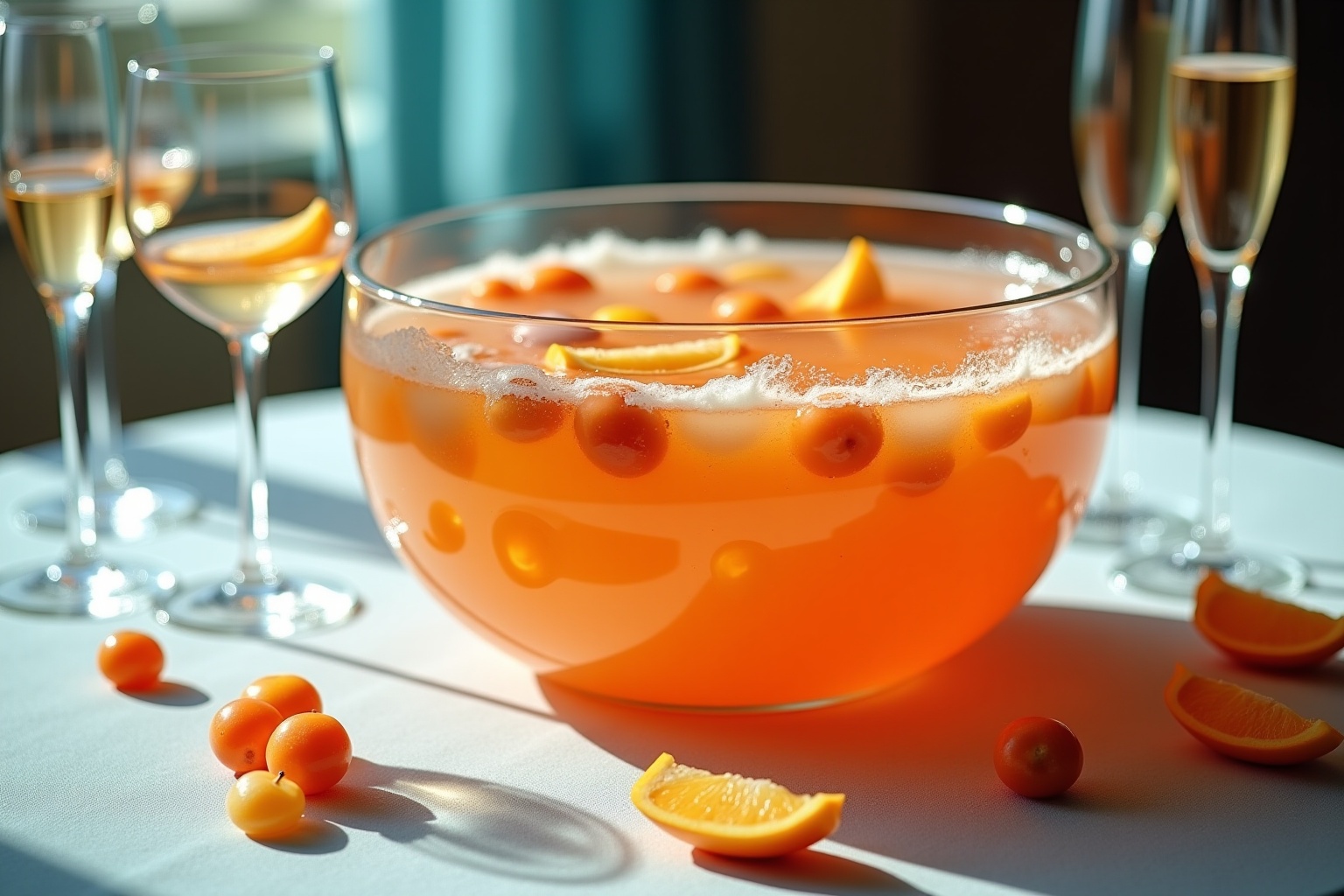 Punch de fruits coloré et pétillant avec des tranches d'orange.