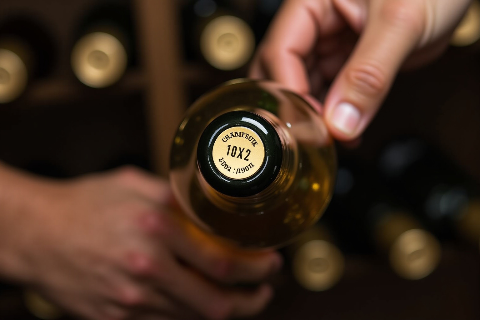 Bouteille de vin champenois avec étiquette "10x2".