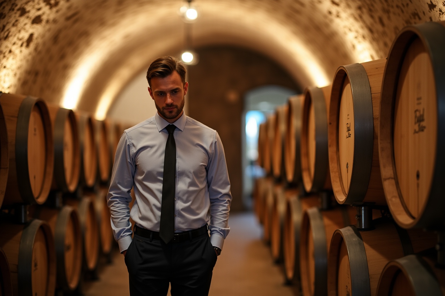 "Maison de champagne à Épernay, œnologue en cellier souterrain"