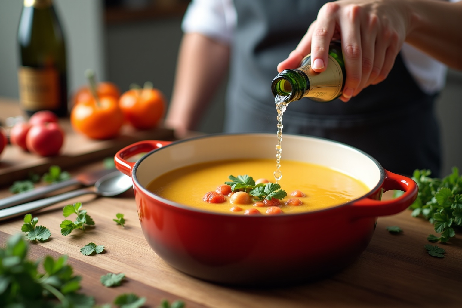 "Préparation de la soupe de champagne recette en cuisine"
