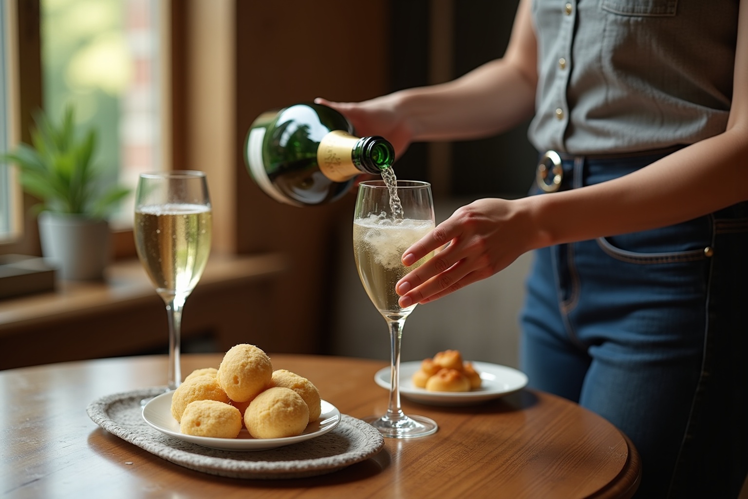Femme débouche champagne avec élégance pour célébrer un moment spécial