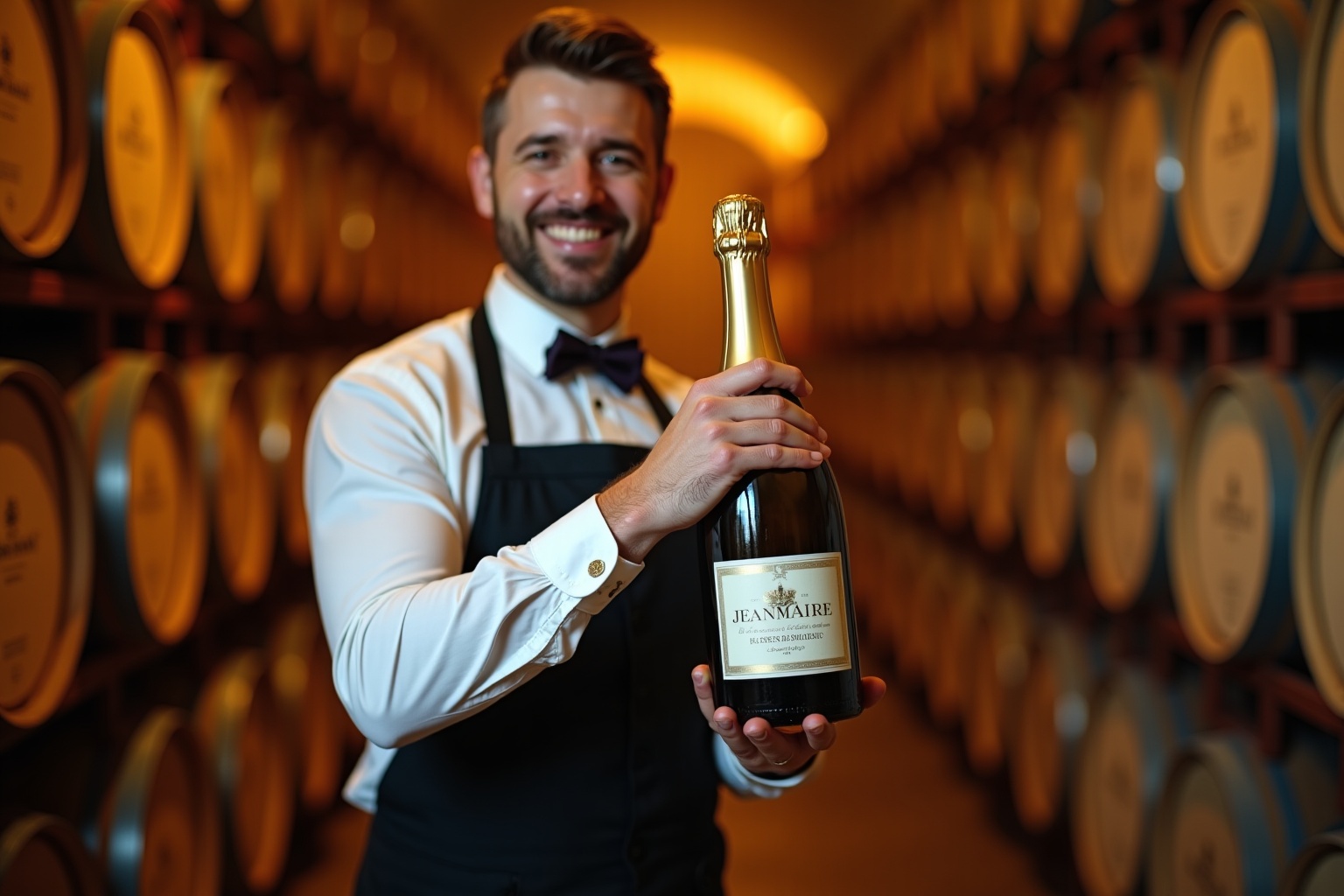 Champagne Jeanmaire Épernay, bouteille de champagne dans un cellier de vieillissement