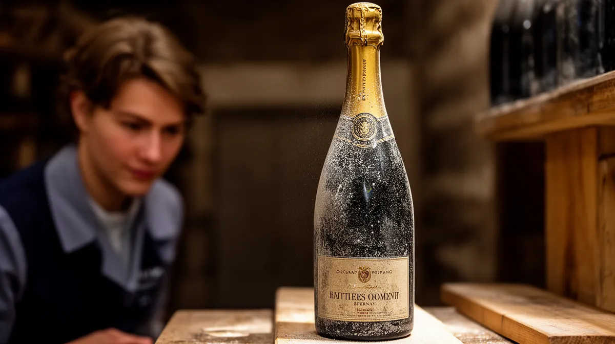 Bouteille de champagne poussiéreuse dans la cave à champagne rue Gambetta Épernay
