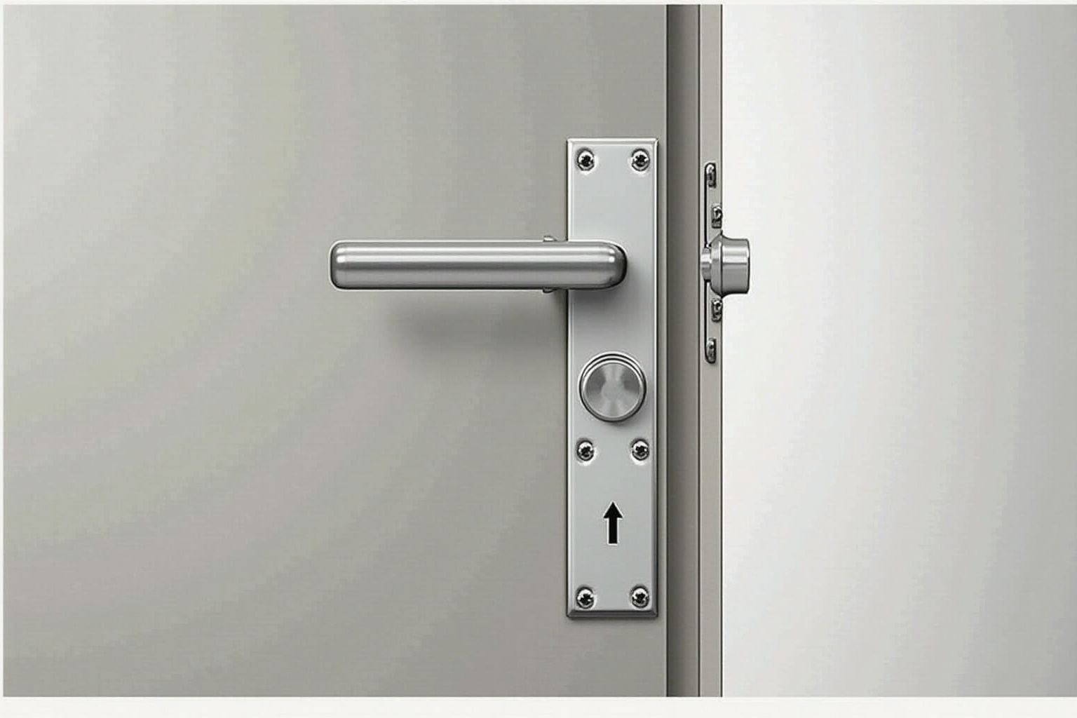 Poignée de porte en métal avec serrure et bouton.