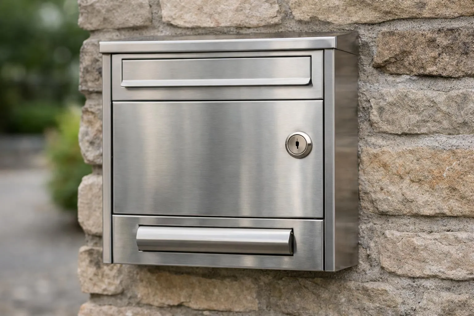 Boîte aux lettres en acier inoxydable résistant, robuste et durable, pour un usage extérieur sûr et fiable.