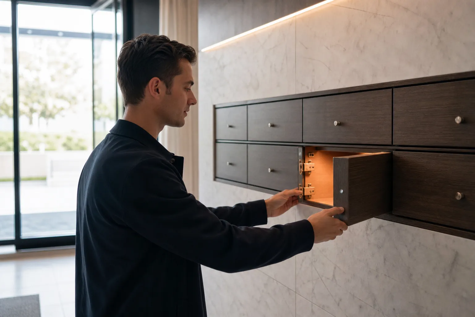 Optimisation espace hall immeuble avec boîtes aux lettres modernes intégrées