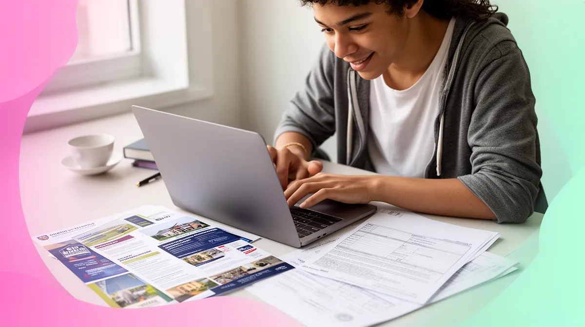 A young person working on a laptop at a desk.