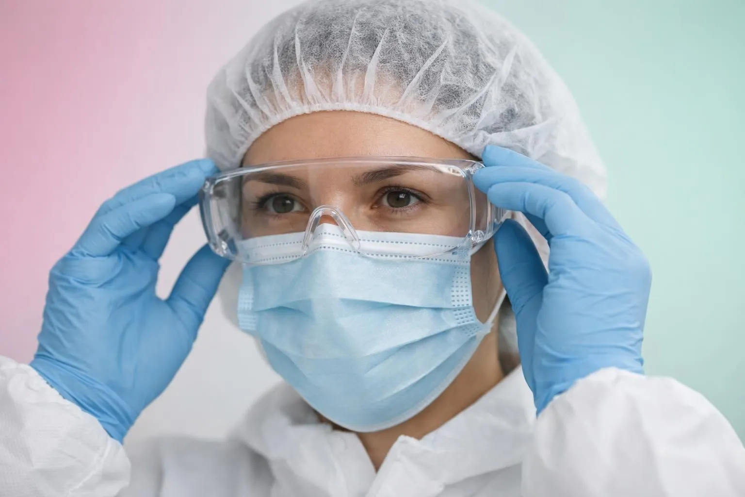 Healthcare worker in protective medical gear.