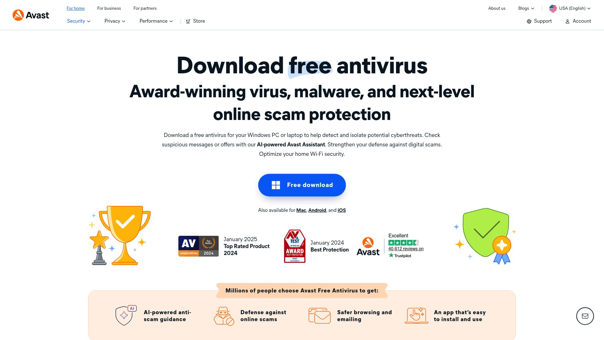 Screenshot of www.avast.com