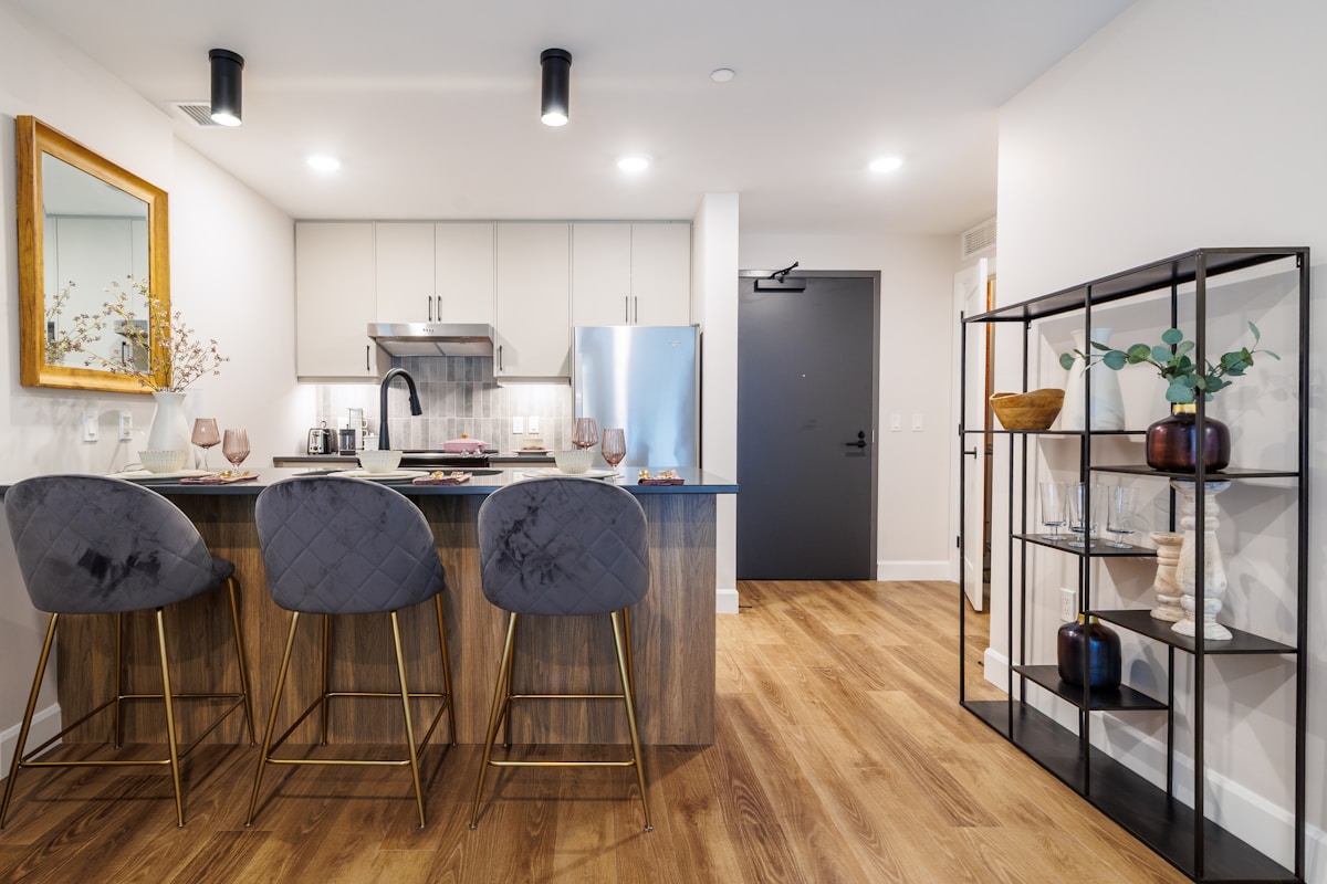 Modern kitchen with island and bar stools