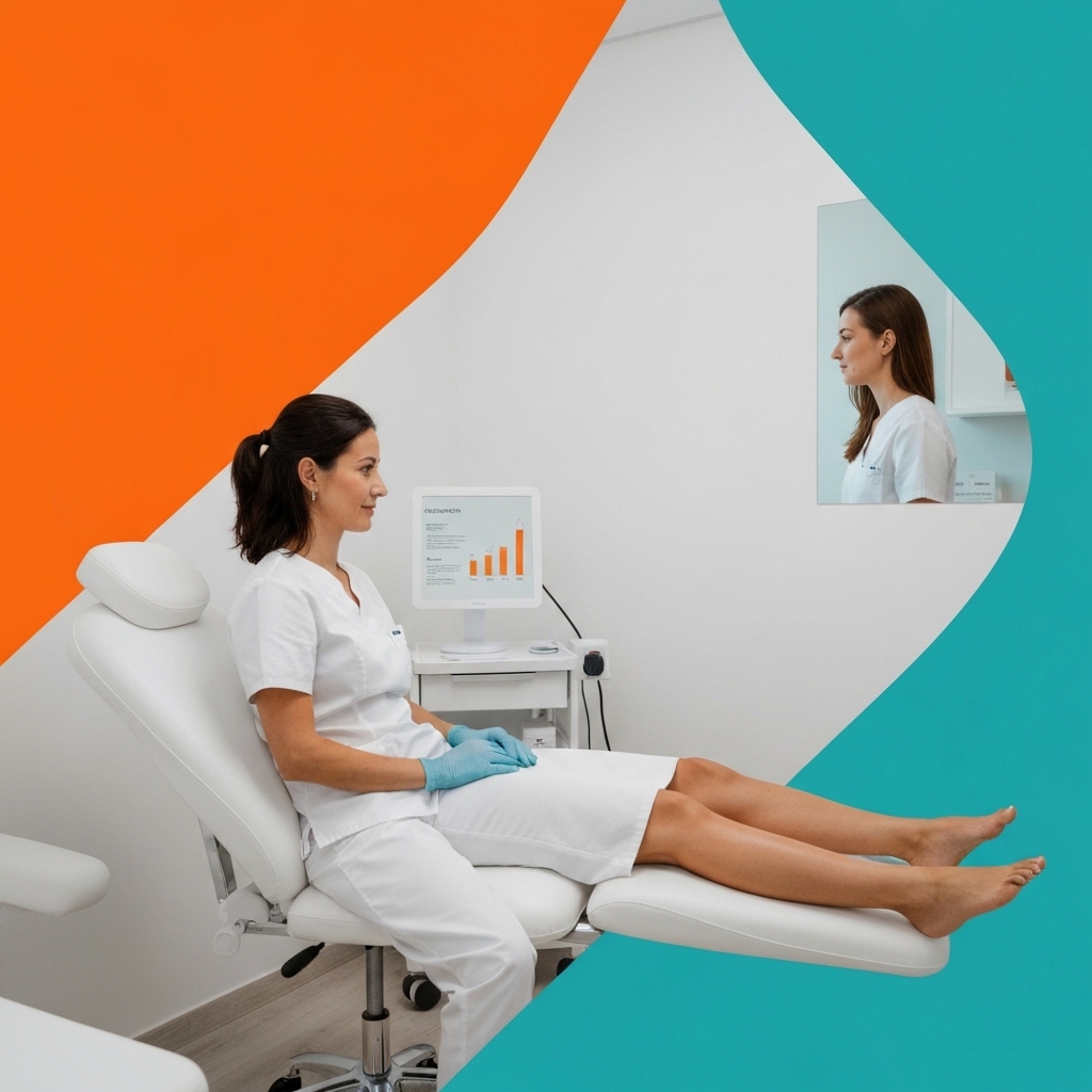 Professional osteopath performing spinal examination on patient lying on treatment table in bright, minimalist clinic room with natural sunlight