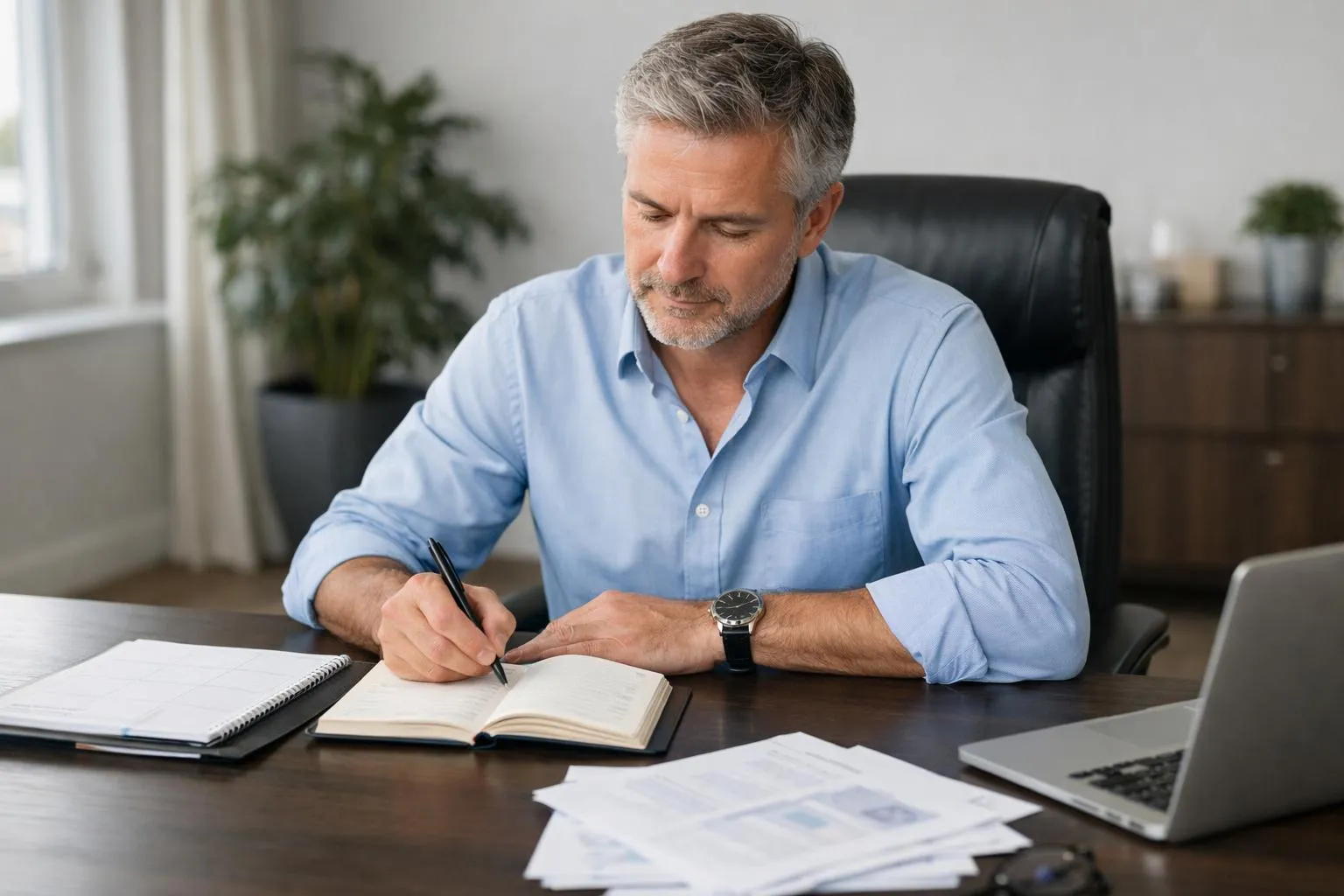 Homme d'affaires mature travaillant dans son bureau.