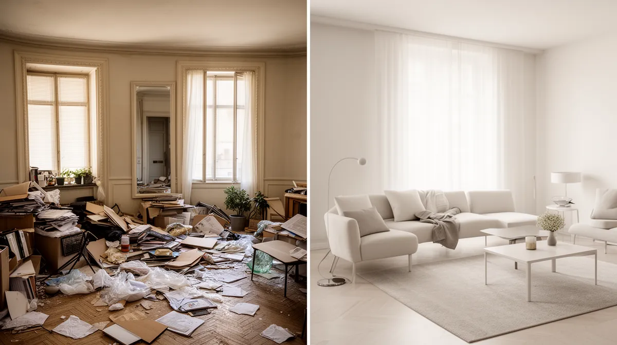Pièce en désordre vs pièce rangée et élégante.
