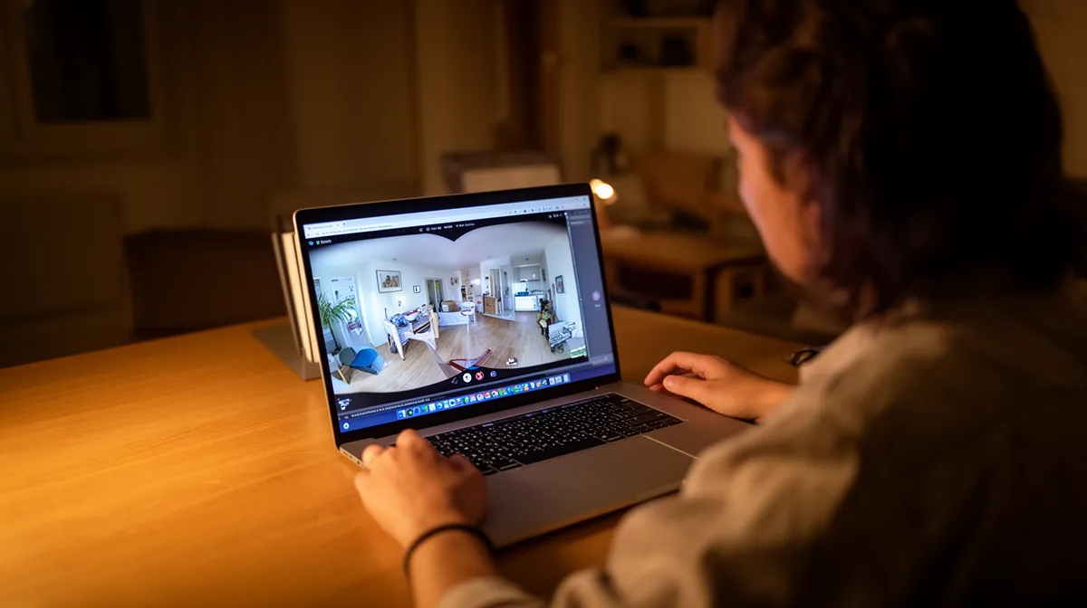 Personne utilisant un ordinateur portable pour visualiser une vidéo de surveillance.