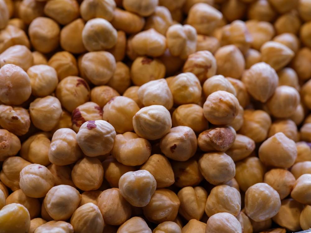 Pile of shelled hazelnuts