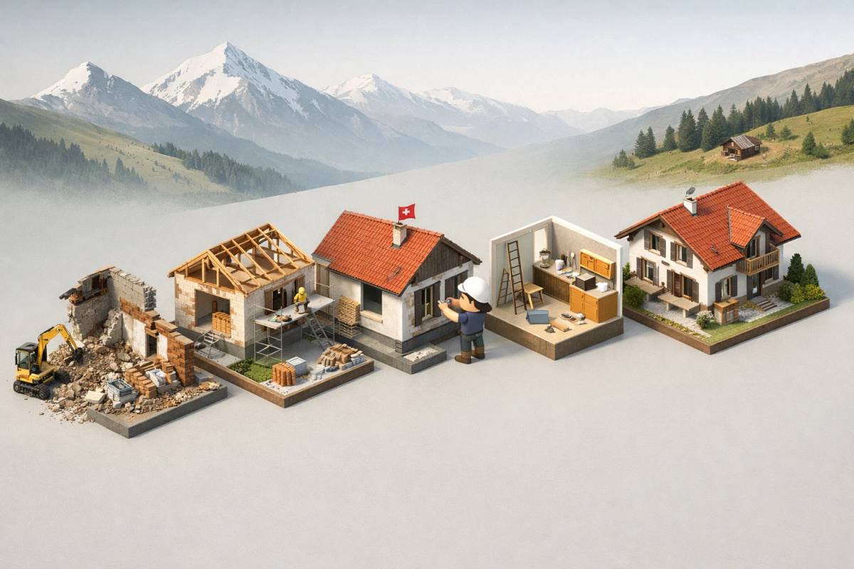Délais rénovation complète maison suisse, les 5 phases clés