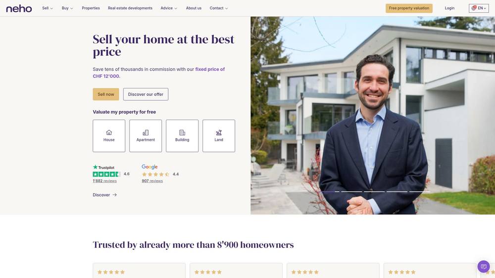 Tableau comparatif des prix de rénovation en Suisse affiché sur le site web Neho